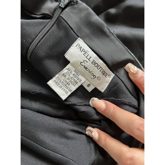 Papell Boutique Evening Size 8 Black 90s Sequin Lace Halter Embroidered Dress - Picture 10 of 10